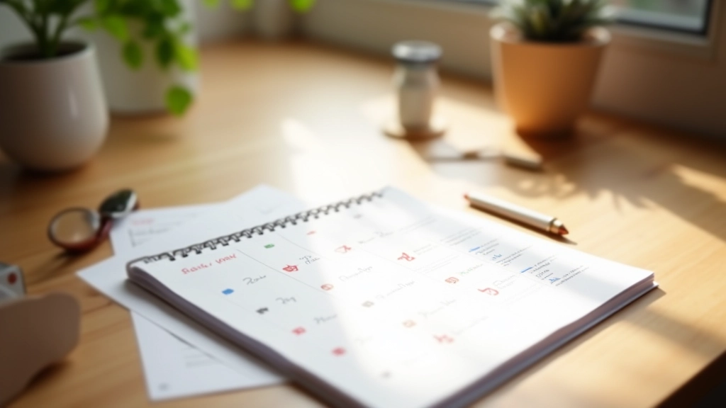Kalender på skrivebord med markerede dage for at vise konsekvent habitundannelse over flere uger