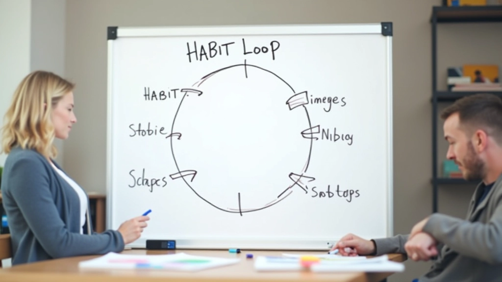 Habit loop diagram visualiseret med stack af biler som repræsentation af signal, rutine og belønning