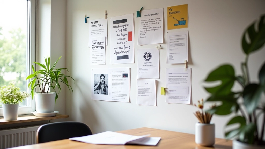 Inspirationstavle på væg med billeder, citater og mål skrevet ned